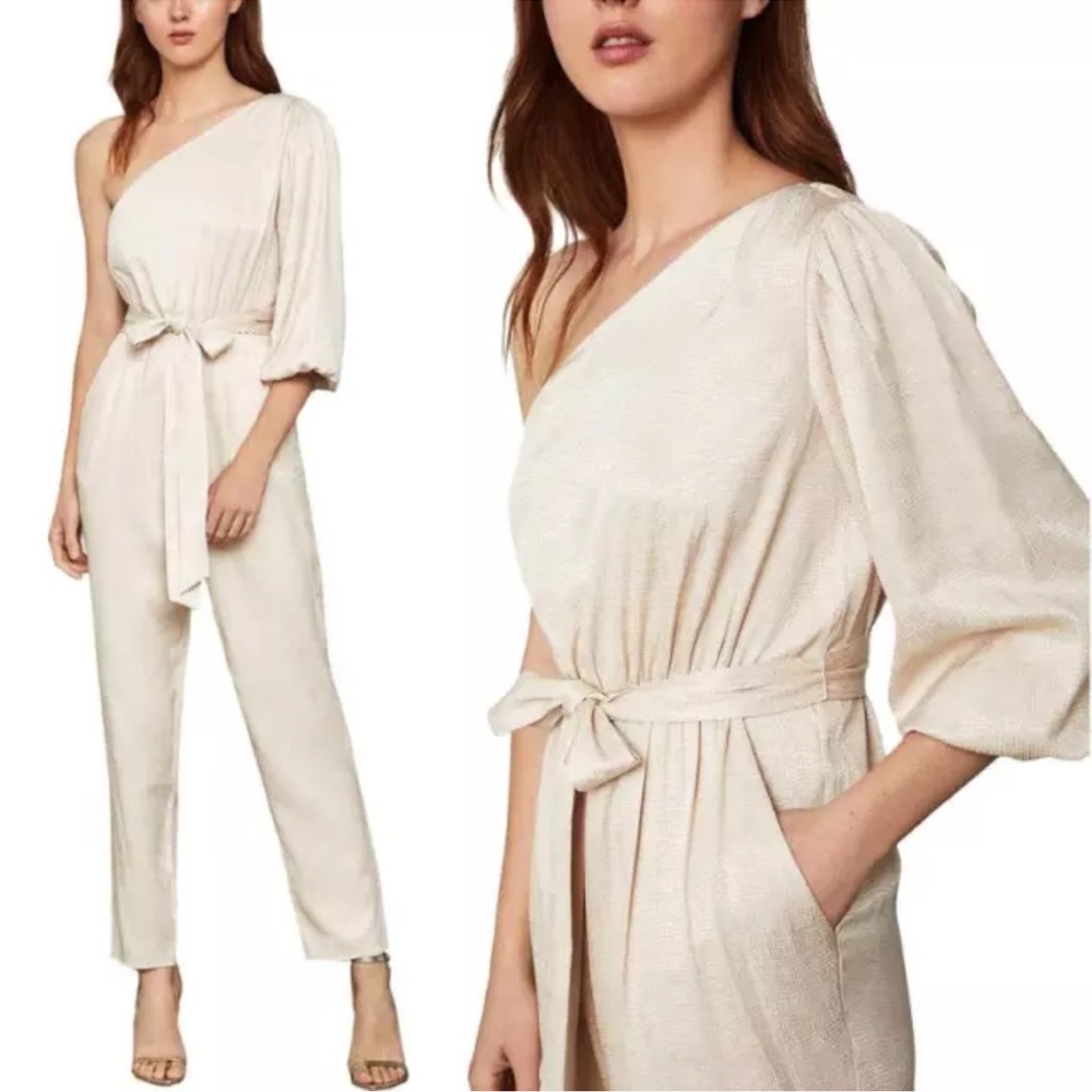 NWT BCBGMAXAZRIA Metallic One Shoulder Jumpsuits XS Lightweight $278